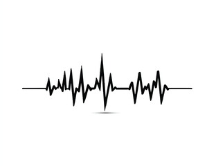 Black heartbeat line with a shadow on a white background illustrating health and wellness vitality and rhythm