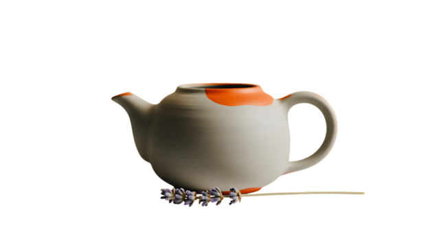 Elegant Ceramic Teapot with Contrasting Orange Accents Standing Out Against a Stark Black Backdrop