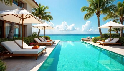Fototapeta premium Luxurious Summer VIP Lounge Relax and Unwind in Crystal-Clear Turquoise Waters