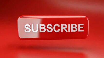 A glossy red subscribe button with white text is prominently displayed against a vibrant red background, creating a bold and eyecatching call to action - Powered by Adobe