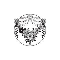 Fototapeta premium Festival garland flower line art decorative elements