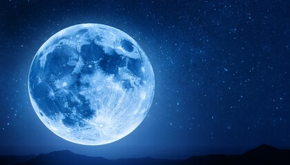 Fototapeta premium full moon with blue tones and luminous glow in a clear night sky with stars