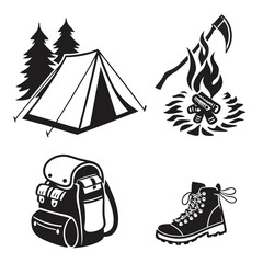 Camping Icons Vector Illustration – Outdoor Adventure Symbol Set