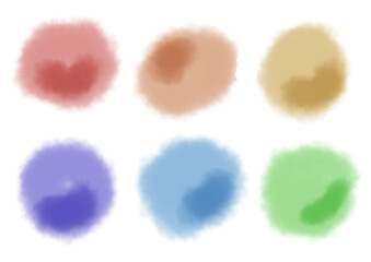 赤青緑黄色紫のカラフルな水彩風の丸いイラスト