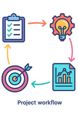 Project workflow illustration with checklist, target, and charts
