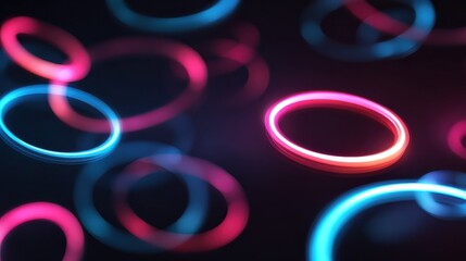 abstract glowing neon circles in pink and blue on a dark background futuristic design