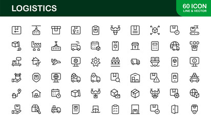Logistics and supply chain professional line icon set – Modern vector collection for transport, delivery, and shipping