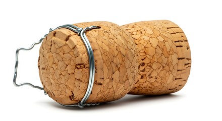 Champagne Cork with Wire Cage on White Background.