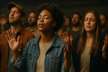 Diverse group in spiritual worship.