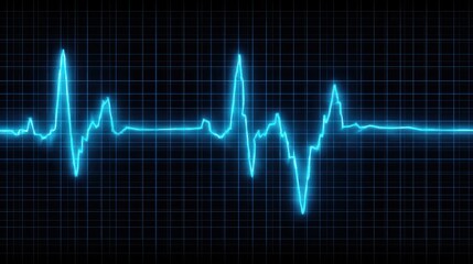 Naklejka premium abstract futuristic digital heartbeat ekg line on a gridded neon blue background