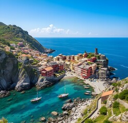 Naklejka premium A beautiful city built on the seashore.