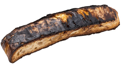 Slice of bread burnt toasted food breakfast meal charred texture crispy bakery product kitchen illustration isolated on white background
