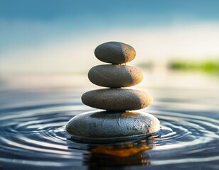 zen stones pebble balance peace silence concept balanced stack of smooth stones placed in rippling water symbolizing peace harmony and mindfulness in nature
