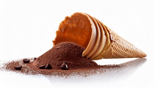 cono gelato con cioccolato su sfondo bianco