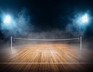 illuminated wooden volleyball court with smoke volleyball sport illuminated wooden court smoke outdoor competition game