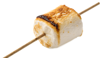 Delicious toasted marshmallow on skewer against transparent background cut out on PNG. AI GENERATED.

