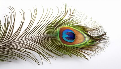 Obraz premium colorful peacock feather isolated on white background