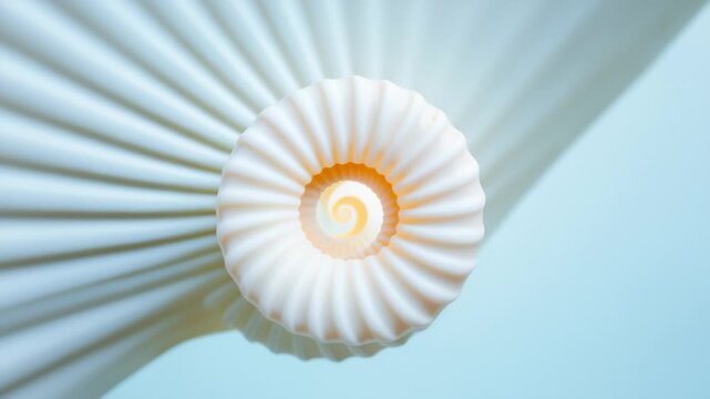 Rotating Spiral Seashell in Soft Blue Light