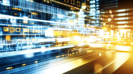 Dynamic Digital Data Stream in a Futuristic Cityscape