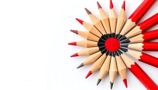 Red and brown pencils in a circular pattern
