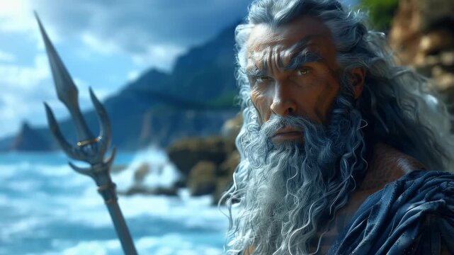 Poseidon as Neptune: ocean king, water deity, Olympian sovereign, Ahti ally, Aegir domain, Njord counterpart, Greek mythic force, sea lord, watery realm, divine protector.