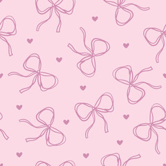 Cute Pink Coquette Bows and Hearts - Seamless Valentine's Surface Pattern