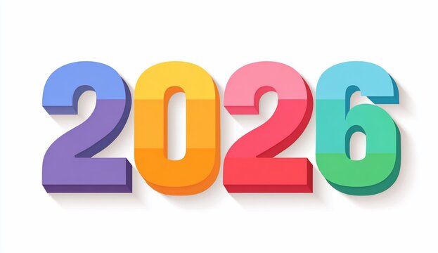 Colorful 2026 Number Figures on White Background for New Year Celebration