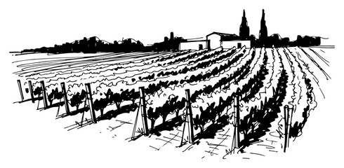 Vineyard countryside rows sketch vector
