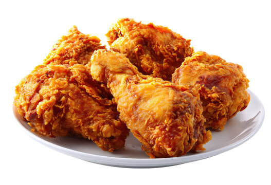 Four pieces of golden-brown, crispy fried chicken on a white plate