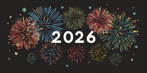 Colorful Fireworks Display Celebrating 2026 New Year on Dark Night Sky