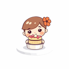 Cute girl holding a cupcake with a flower in her hair  