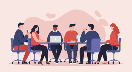 Diverse business professionals collaborate in a modern office meeting, discussing ideas and strategizing for success. Ideal for concepts of teamwork, innovation, and corporate communication.