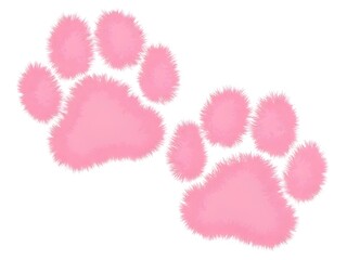 Fototapeta premium Two fluffy pink paw prints on a white background