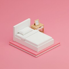 Pink Dreamscape: Low-Poly Bedroom