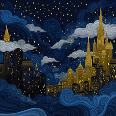 Fantasy Castle Under Starry Sky