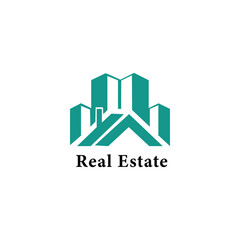 Fototapeta premium Modern teal abstract building silhouettes representing real estate property development and investment