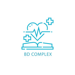 Medical education concept with open book heartbeat and cross symbols in blue outline style