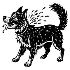 Fototapeta premium Silhouette of a dog shaking water off its fur, vector illustration of a dog