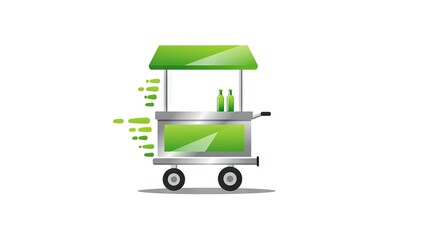 Illustration of a green  silver drink cart with 2 bottles and speed lines