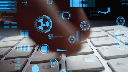 A captivating image showcasing a laptop keyboard with digital data visualization overlays. This represents modern technology, information processing, and innovation in the digital world. Xenic