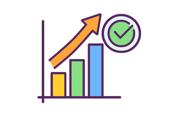 Graphic representation of growth chart with check mark symbol growth alignment diagram