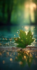 Leaf Floating on Water Surface