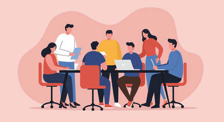 Diverse business team collaborating in a modern office meeting, discussing strategies and ideas for project development and corporate success.