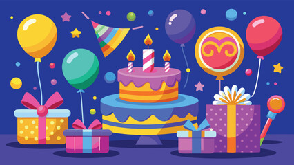 Cheerful Birthday Party Cat Icons Colorful Vector Illustrations