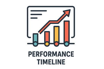 Performance timeline graph with upward trend and colorful bars performance timeline layout