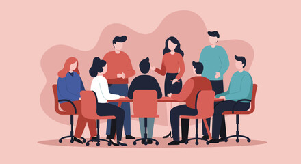 Diverse business team collaborating in a professional office meeting, discussing strategies and ideas. Represents teamwork, partnership, and corporate communication.