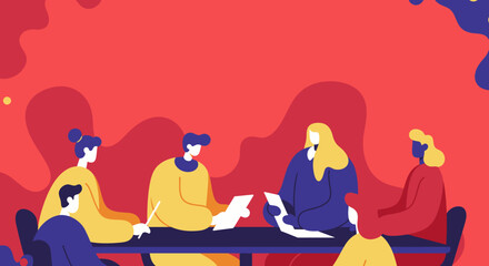 Diverse team of professionals collaborating around a table in a modern, vibrant office setting. Ideal for business, teamwork, meeting, and innovation concepts.