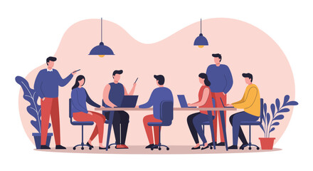 Professionals collaborate in a modern office setting, discussing ideas and working together. Captures teamwork, innovation, and business meetings.