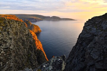 Knivskjellodden peninsula (the northernmost point on the island of Magerøya) as viewed close on...