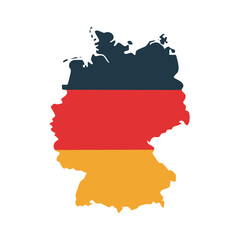 Obraz premium Germany Map Silhouette with National Flag Colors on Black Background